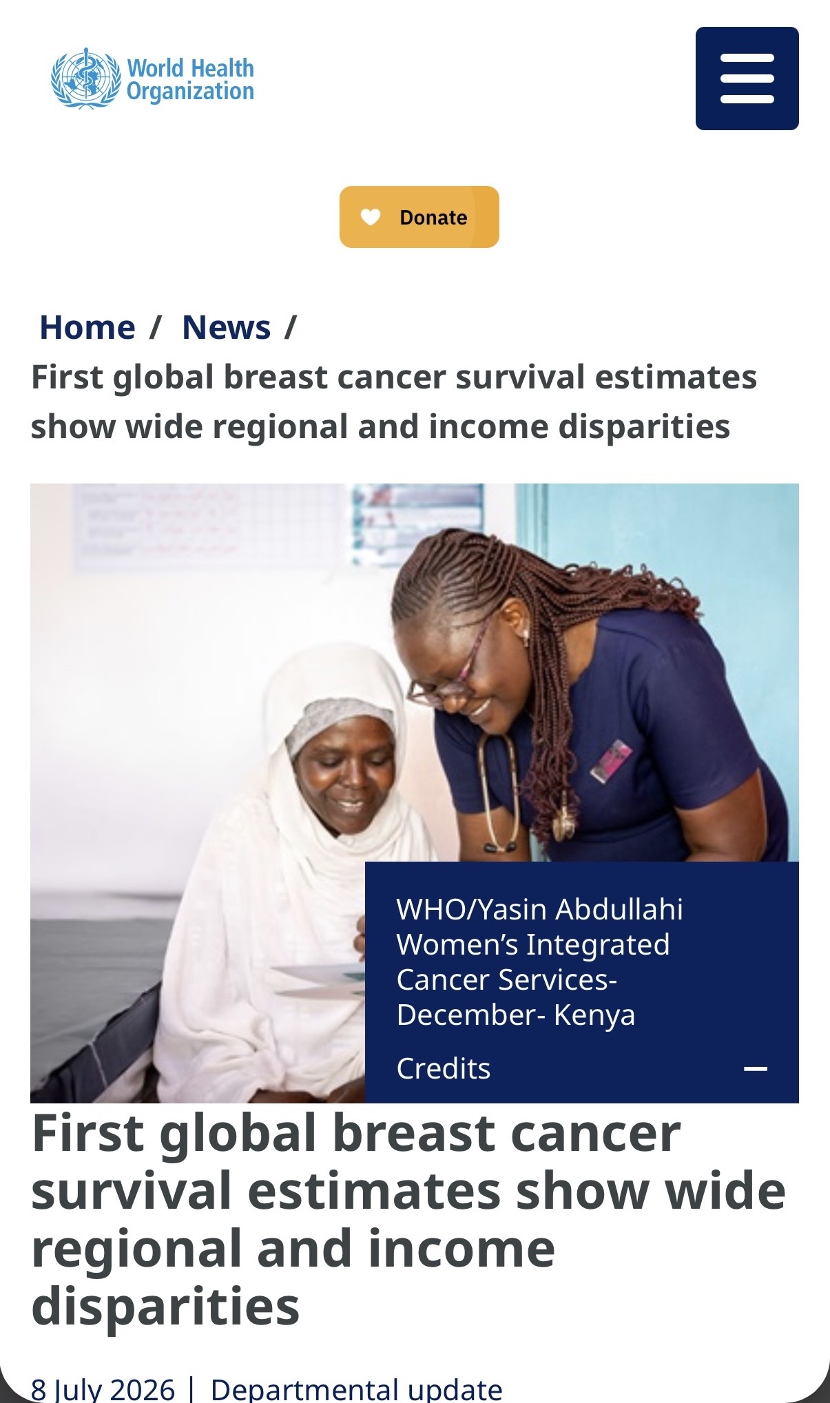 WHO.int — First global breast cancer survival estimates, photo credit © WHO / Yasin Abdullahi